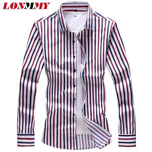 

lonmmy 6xl 7xl vertical stripes men shirt long sleeve mens shirts casual slim fit hawaii blouses male camiseta masculina red y200408, White;black