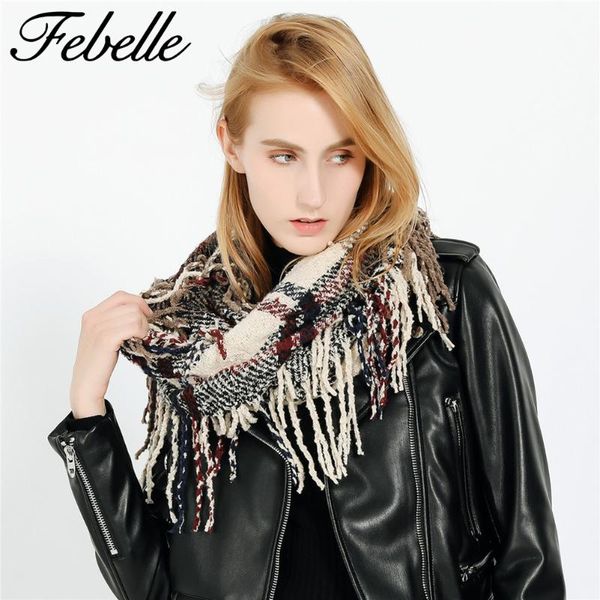 

scarves febelle winter women plaid scarf cashmere knitted snood warm sarf infinity neckchief circle ring female, Blue;gray