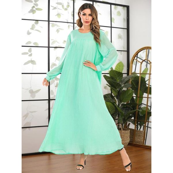 

spring autumn women elegant bohemian chiffon maxi dress fashion pleated loose full sleeve african arabic muslim gown, Black;gray