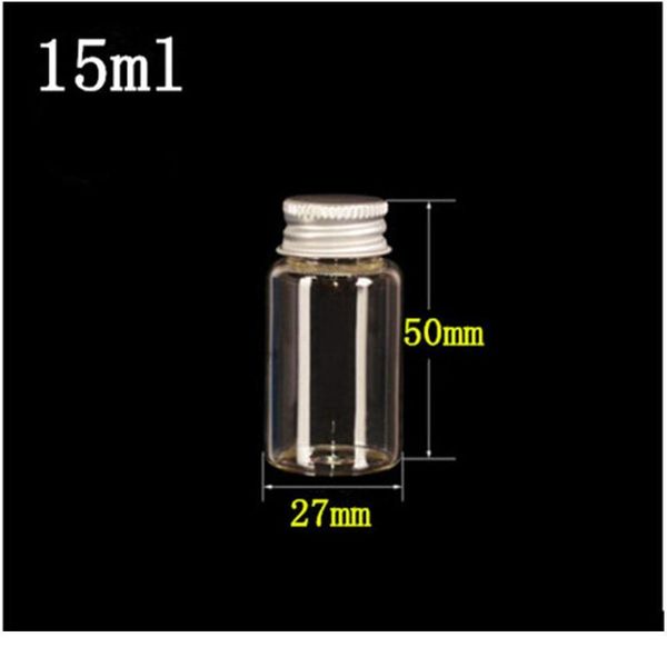 

27*50*14mm 15ml mini glass bottles with metal screw cap empty small wishing bottle glass vials jars jllhrn
