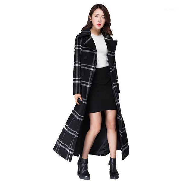 

female overcoat woman thickening wool lattice woolen loose women winter plaid coat will overlength manteau doudoune femme hiver1, Black