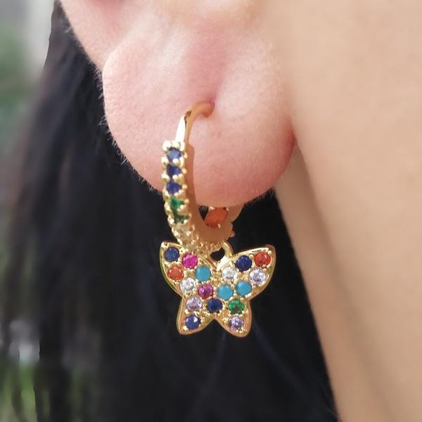 

cz радуга бабочка серьги обручи малый цирконий насекомых симпатичные колошения ювелирные изделия aretes де mujer modernos 2020 пронзительный, Golden;silver