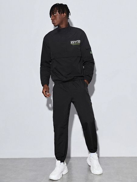 

men slogan graphic jacket & cargo pants set 60lg#, Gray