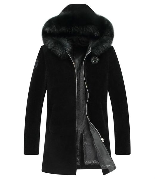 

100% wool coat winter jacket men real shee shearling fur coats male fur collar lamb warm jackets chaqueta hombre my1668, Black