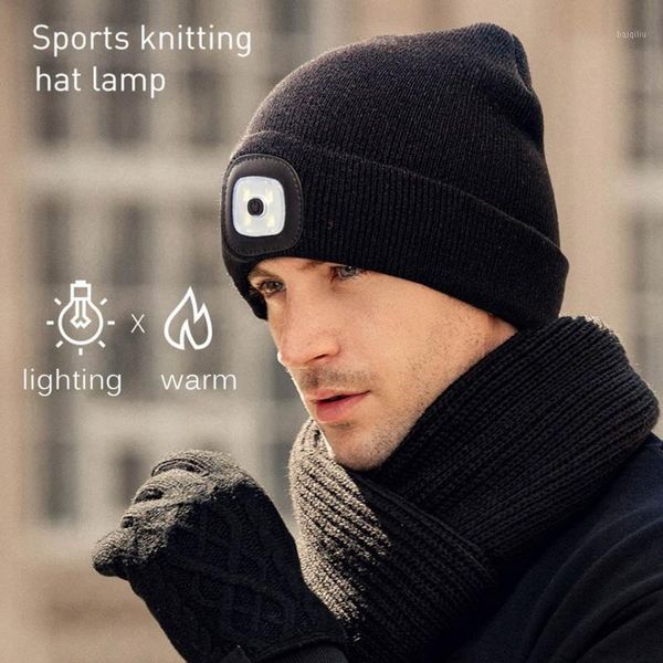 

warm led light battery powered beanie hat cap for outdoor hunting camping woolen yarn cap with flashligh1, Black
