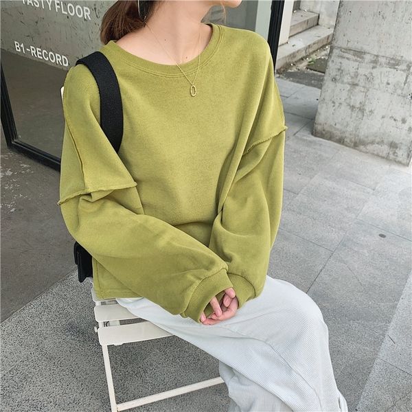 

r6eke f home pulloversweater pullover design sense sleeve trendy basic solid color pullover out lazy uctpu sold loose without supplement swe, Black