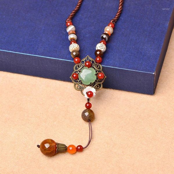 

vintage long statement necklace women ethnic chain crystal dragon stone necklace round pedants necklaces fashion jewelry 20201, Silver