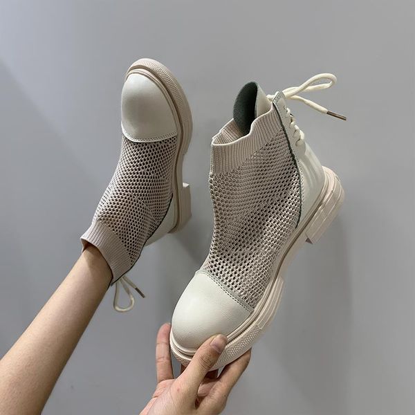 

shoes flat heel summer boots women low heels booties booties ladies lace up rock rubber mid calf elegant mid-calf casual square, Black