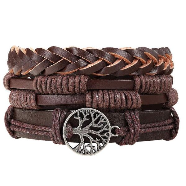 

boho multilayer leather bracelet eye feather hand star life tree wing charms beads bracelets for men vintage punk wrap wristband, Golden;silver