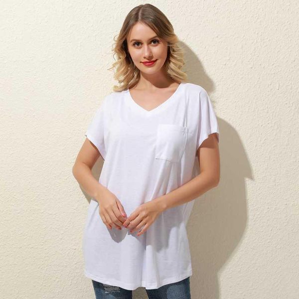 

summer t-shirts womens casual short sleeve loose solid color v-neck female pullover tee shirt femme1, White