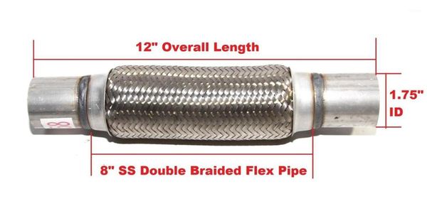 

1.75"-2"idx12"oal piping connector 1.8"extensions w/8" double braided ss flex pipe with 2*stainless steel1