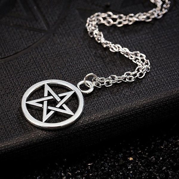 

мода язычество викка перевернутый star pentagram pentacle урожай ретро кулон ожерелье цепь, Silver