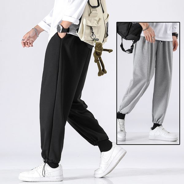 

autumn and winter men's korean fashion sports foreign style toe guard fleece harem casual pants loose, Black