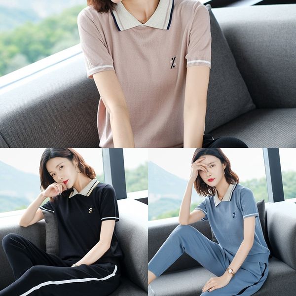

dfmza collar summer new ice contrast color dolldoll dolldoll 2020 fashion linen knitted suit women's korean style casual ice silk two-p, Gray
