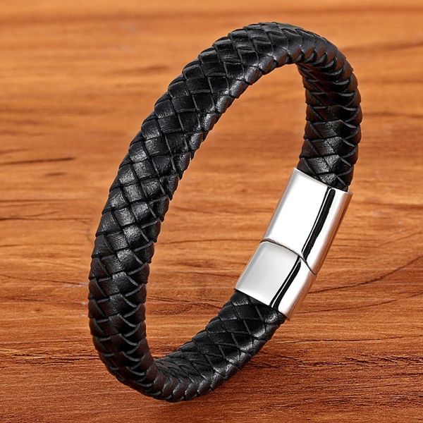 

charm bracelets 2021 fashion men braided leather stainless steel magnetic clasp rope women jewelry wrist band, Golden;silver