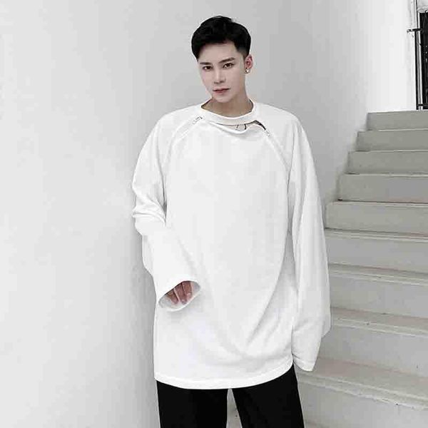 

autumn 2020 round neck sweater men's design sense personalized zipper dark fashion solid color white black loose casual top