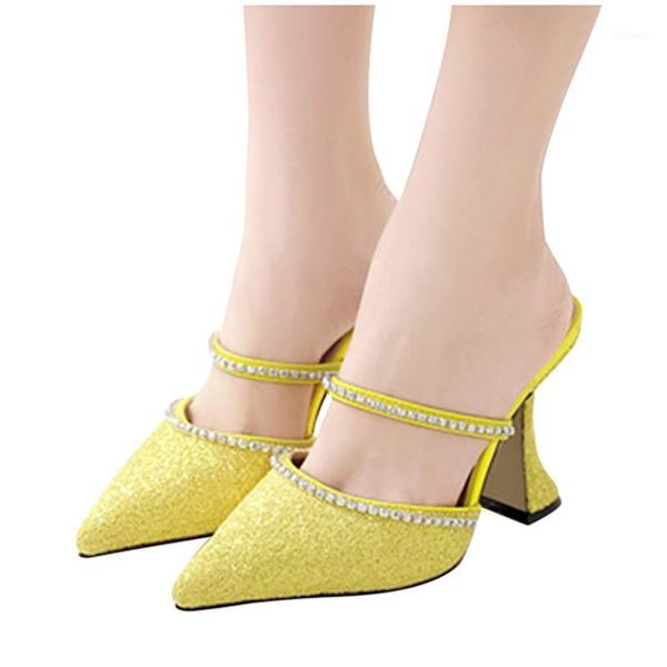 

lady sandals pure color fashion breathable pointed woman toe sandals light slippers shoes woman mid heel#1, Black