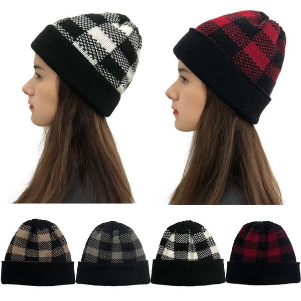 

lady's new curled jacquard color matching large plaid knitted warm hat outdoor sports cap, Blue;gray