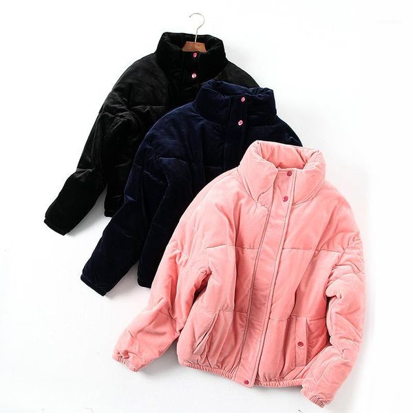 

women's down & parkas coat 2021 women wadded jackets cotton padded casual coats short design stand collar velvet parkas1, Black