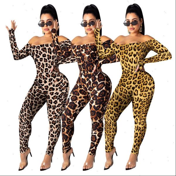

new autumn women elegant leopard print off shoulder long sleeve bodycon jumpsuit club party romper playsuit outfit gl3672, Black;white