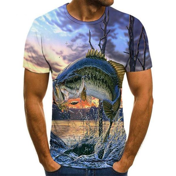 

fish pattern trend youth cool 3d print shirts humor comics anime men clothing