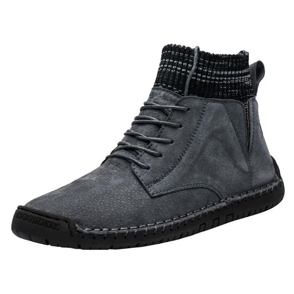 

sagace fashion casual shoes men plus velvet warm men's boots high-socks locomotive tooling shoes motorcycle boots men 2020, Black