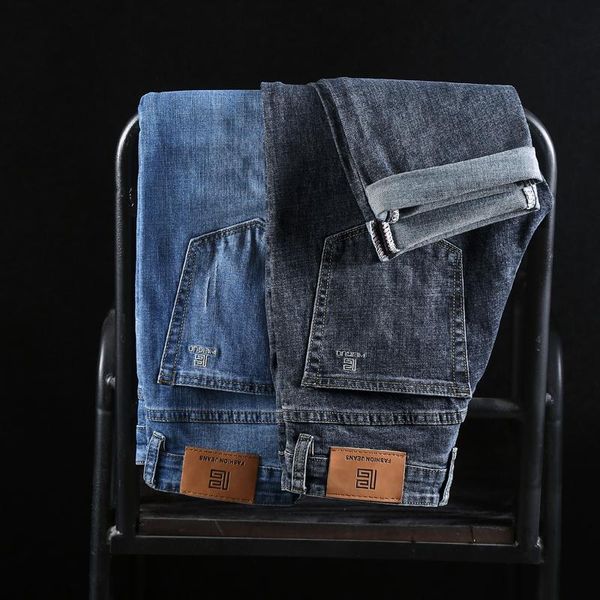 

2021spring and autumn new classic style blue stretch jeans men casual cotton slim-fit straight denim pants male brand trousers
