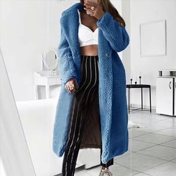 

women autumn winter faux fur jackets 2020 casual loose solid color long teddy coat fashion soft plush thick women jacket coat, Black