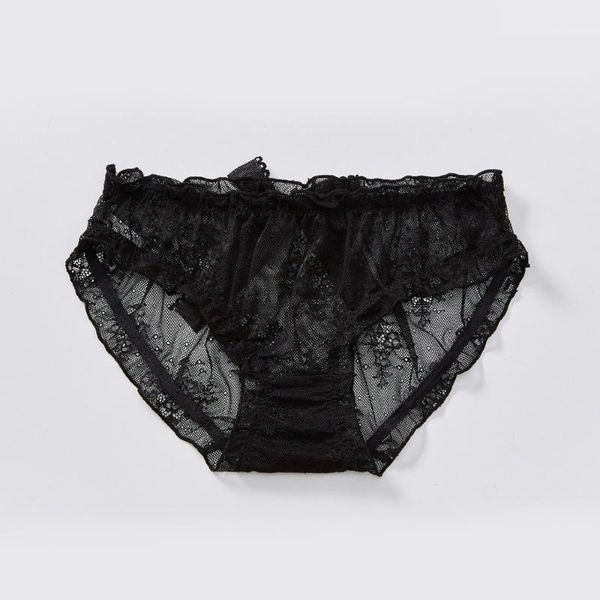 

summer new japanese lace mesh yarn underwear female stretch girl bow briefs breathable1, Black;pink