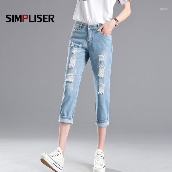 

jeans women calf length capri ripped jeans trousers plus size 32 female mid waist destroyed boyfriend harem trousers holes1, Blue