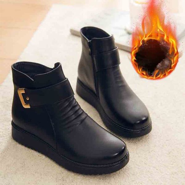 

new 2021 leather for mom winter shoes famale 35-41 warm-skinned boots 91og, Black
