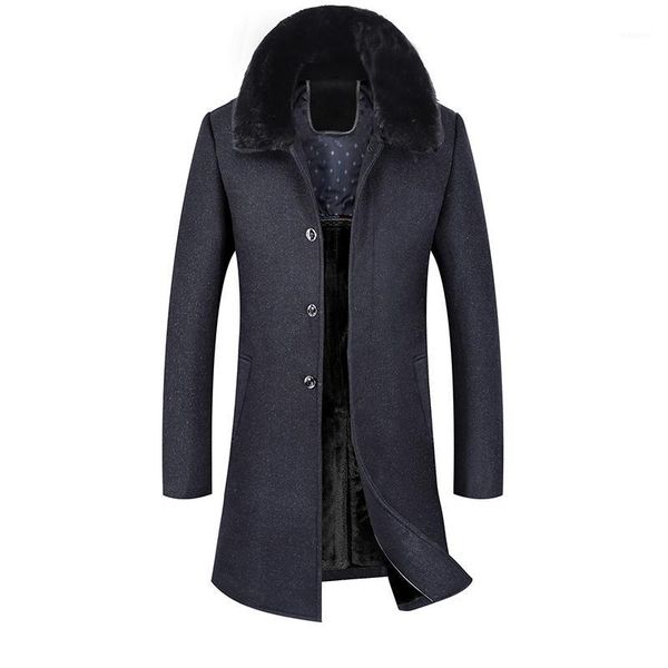 

nice pop extra long thicken warm jacket men wool coat winter big detachable fur collar overcoat man1, Black