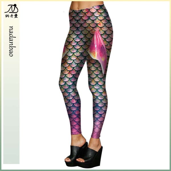 

mermaid fashion slim pencil pants printed stretch women's leggings kdk1699, Black;white