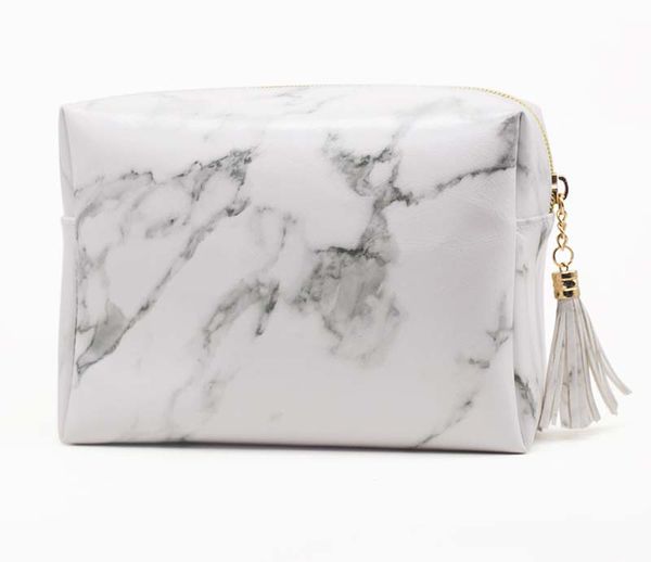 

2018 new marbling stone printed zipper tassel cosmetic bag white large capacity travel makeup bag