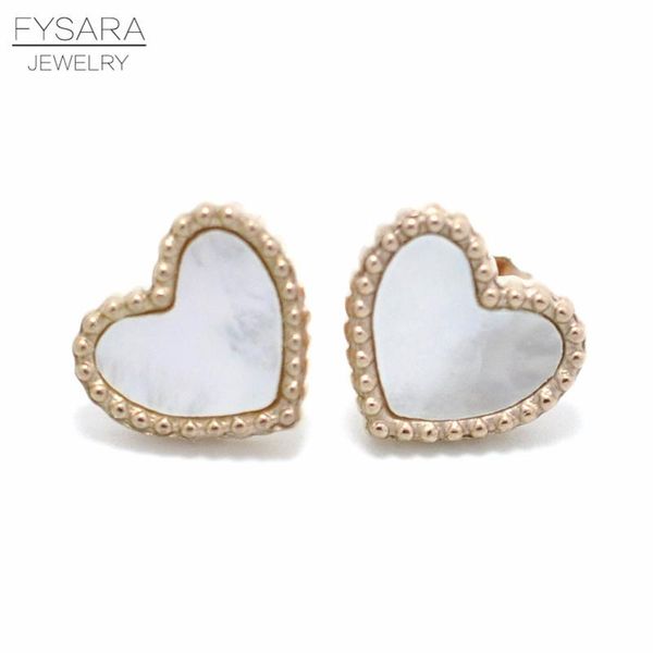 

fysara 5 colors luxury love heart earrings for women cute earrings stainless steel rose gold color shell stud earrings jewelry bbykmr, Black