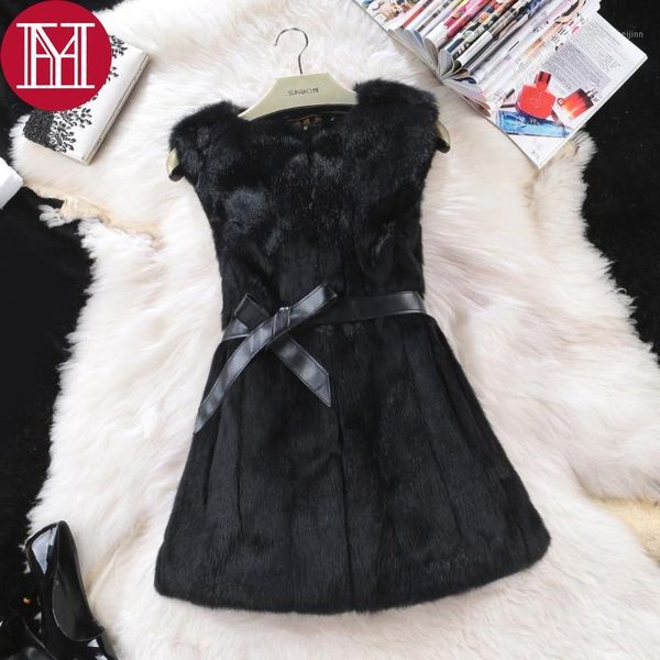 

2017 new women real genuine fur long vests fashion 100% real fur gilet sleeveless coat1, Black