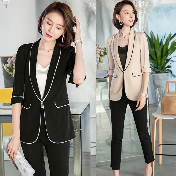 

formal white blazer women business suits with pant and jacket sets half sleeve office work wear clothes