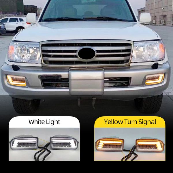 2PCs LED LUZES DE NEVELA PARA TOYOTA LAND CRIER 100 LC100 1998-2008 DRL Turn Signal Driving Lamp Light Uzj100 FZJ100