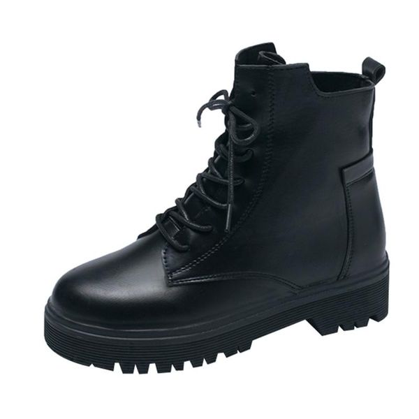 

2020 new ladies boots women's ankle bare boots lace-up slip-on square heel casual short tube booties buty damskie zimowe a40, Black