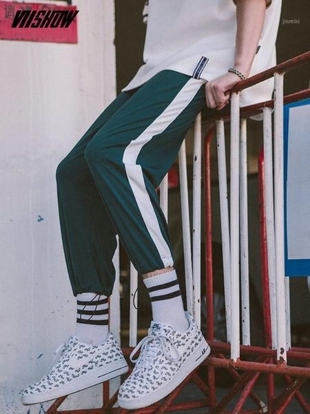 

viishow fashion striped pants men casual hip hop tracksuit male trouser clothing fitness harem pants men green s-xxl kb16031821, Black