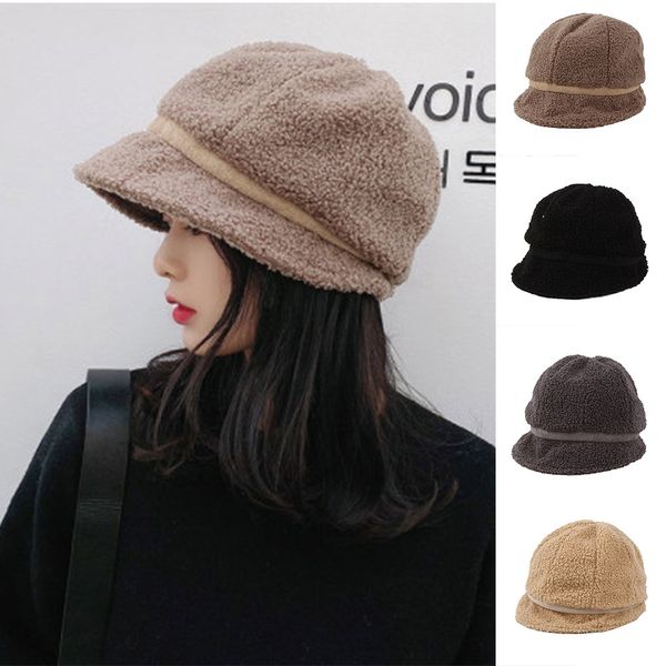 

women plush peaked cap girls soft warm smooth winter solid color outdoor hat j55, Blue;gray