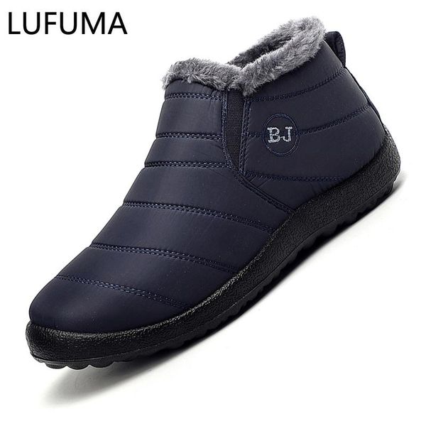 

men boots lightweight winter shoes for men snow boots waterproof winter footwear plus size 47 slip on ankle, Black