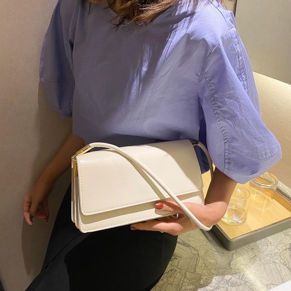 

fashion solid color handbag women portable totes pu leather flap underarm shoulder bags women handbags