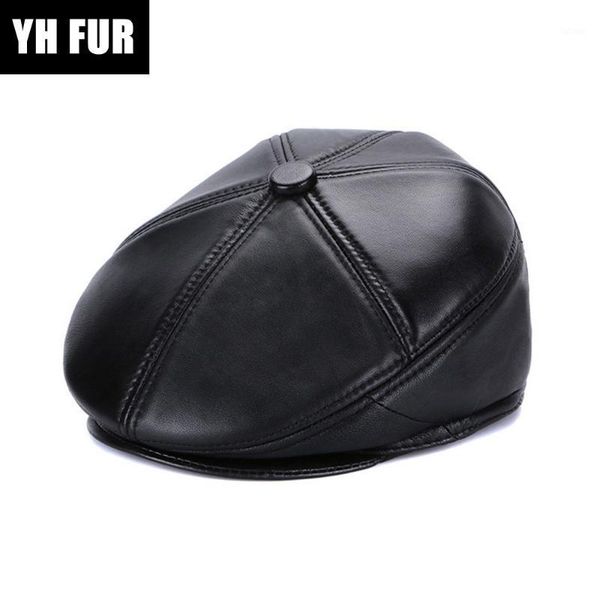 

new fashion leather hat men's sheep skin leather hat beret outdoor cap autumn winter men genuine caps wholesal retail1, Blue;gray