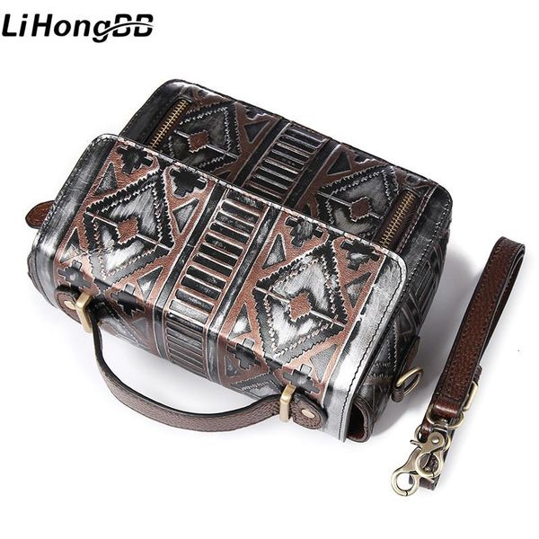 

women genuine leather shoulder bags classical female floral print messenger bag vintage ladies national medium tote