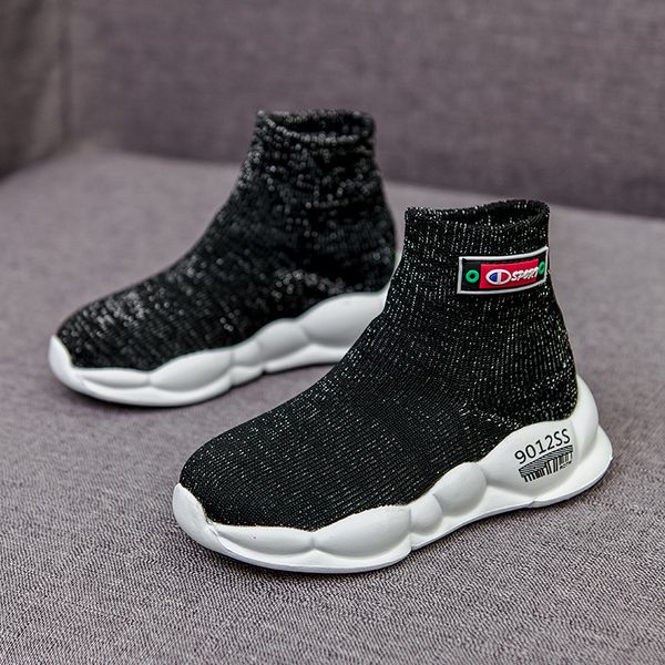 

children casual 2019 male female sneaker child high elastic foot wrapping kids knitted socks baby shoes mesh, Black
