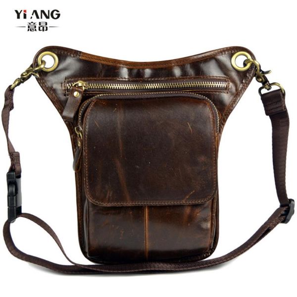 

men's oil wax genuine leather cowhide vintage drop leg bag belt hip fanny pack travel motorcycle riding messenger shoulder bag