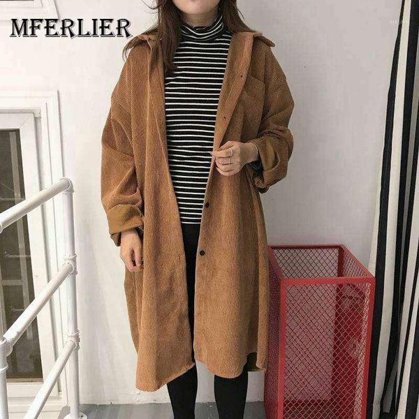 

mferlier trench coat women turn down collar lantern sleeve pocket mori girl loose autumn vintage thin corduroy long coat1, Tan;black
