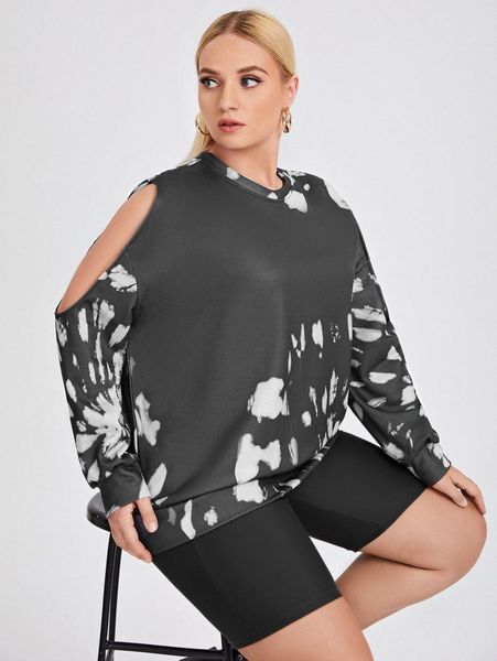 

plus tie dye cold shoulder sweatshirt w3hz#, Black