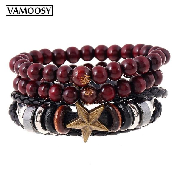 

charm bracelets vamoosy wooden beaded buddha punk leather wrap men fashion & bangles multilayer real, Golden;silver